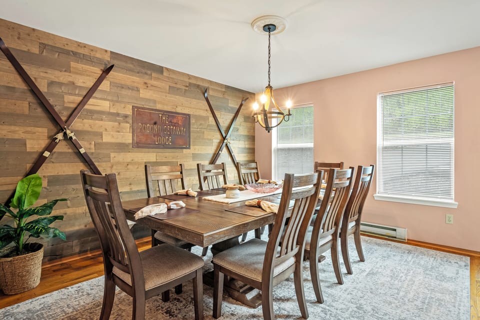 Dining table seats 8.