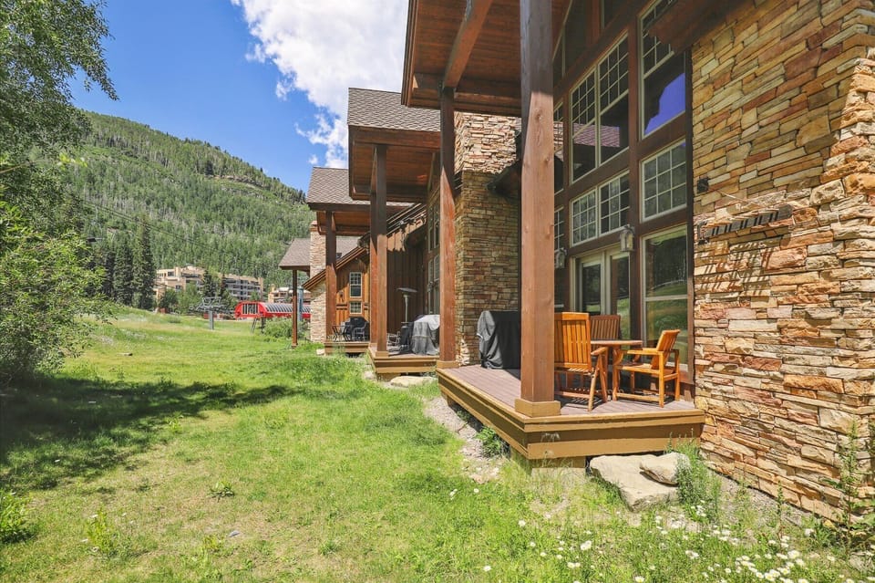 View of the 6 pack lift (red roof) from the deck