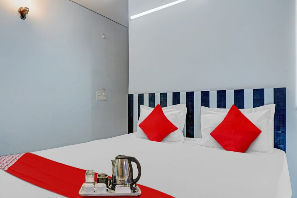 Premium bedding, memory foam beds, desk, laptop workspace