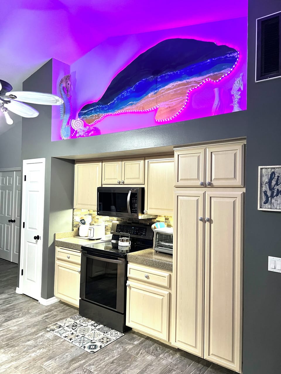 Kitchen with lighted manatee 