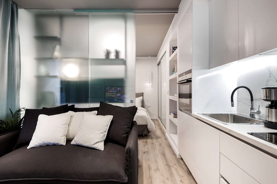 Thoughtfully designed studio layout maximizes comfort while maintaining a bright, uncluttered modern feel.