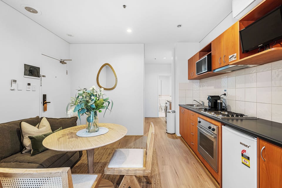 Designed for comfort and efficiency, offering all the essentials for cooking, dining, and keeping fresh during your stay