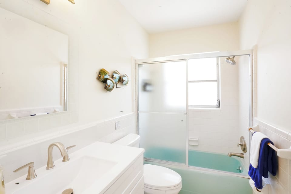 Second bathroom is located between the bunkroom and second bedroom.