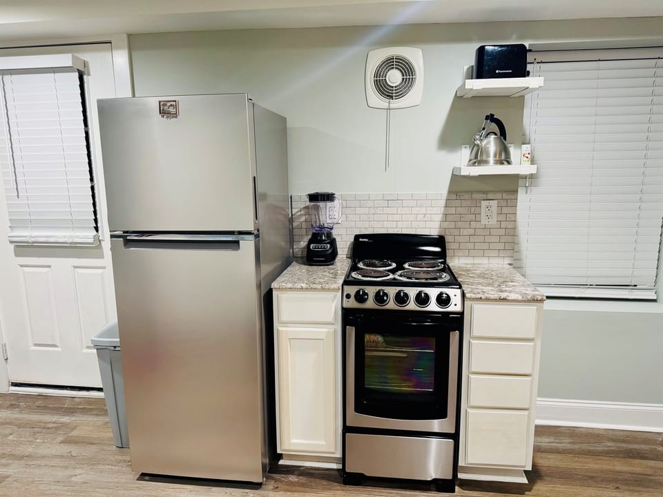 Fully stocked kitchen.