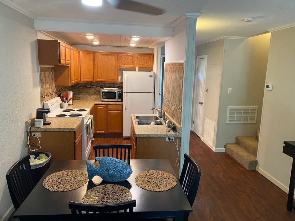 Dining table and kitchen