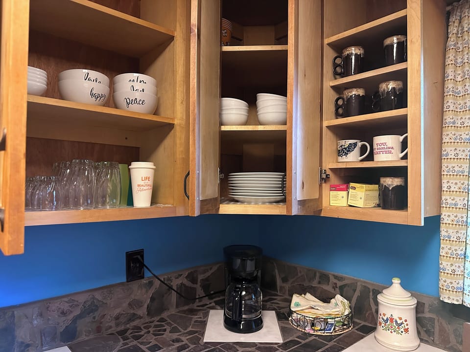 Coffee and tea available. Kurig coffee maker and cups included.