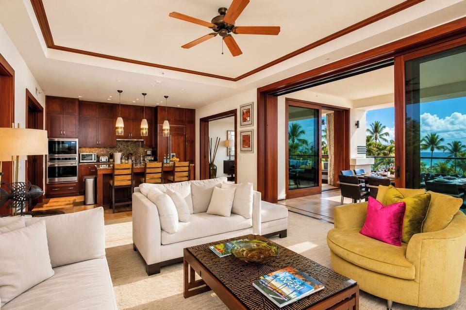 Gather with friends and family in this bright and breezy Maui living space