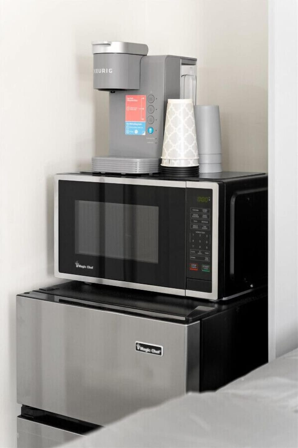 Fully stocked coffee station – Start your mornings right with a fresh brew.