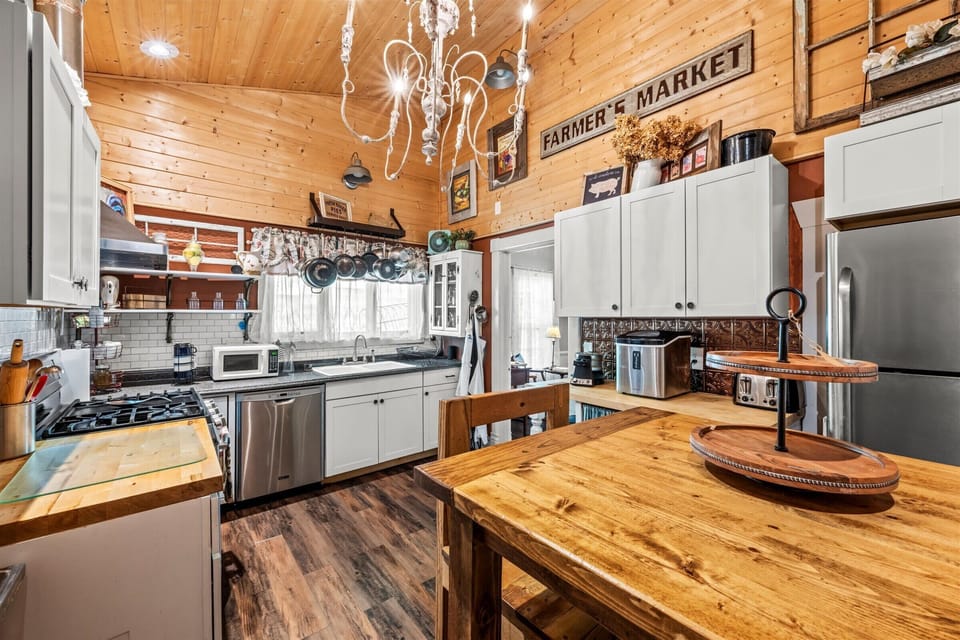 The kitchen is embodied with character and a warm welcome, offering the perfect area for culinary creativity, or a tasty PB & J.