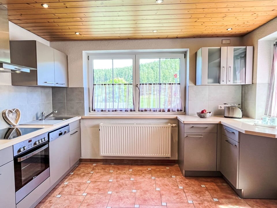 Kitchen, Countertop, Kitchen Appliance, Interior Design, Cabinetry, Major Appliance, Flooring, Furniture, Wood, Ceiling