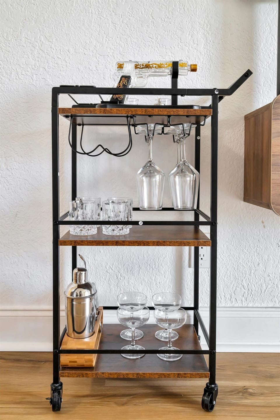 Shake things up! Your personal bar cart is stocked and ready for happy hour