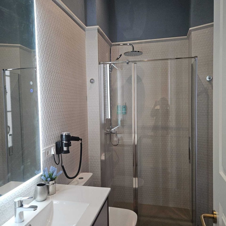 Classic Apartment | Bathroom | Shower, hair dryer, towels, soap