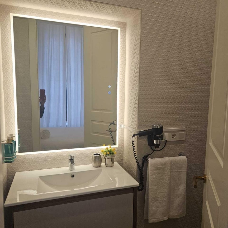 Deluxe Apartment | Bathroom | Shower, hair dryer, towels, soap