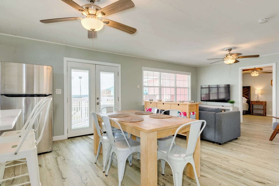 Dining area with additional bar stools for seating 