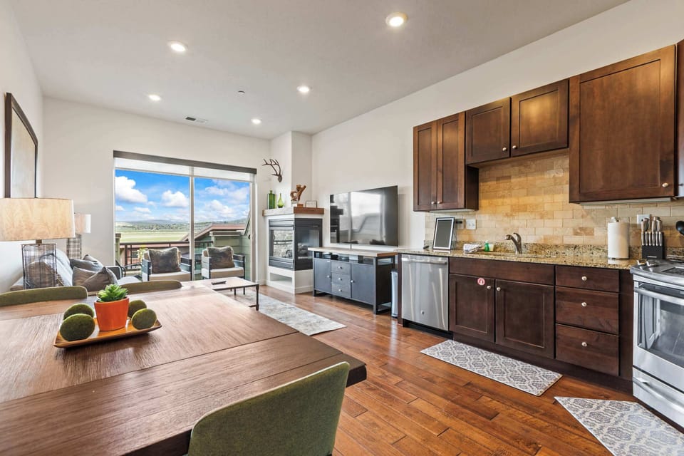View of dining, kitchen and living area 