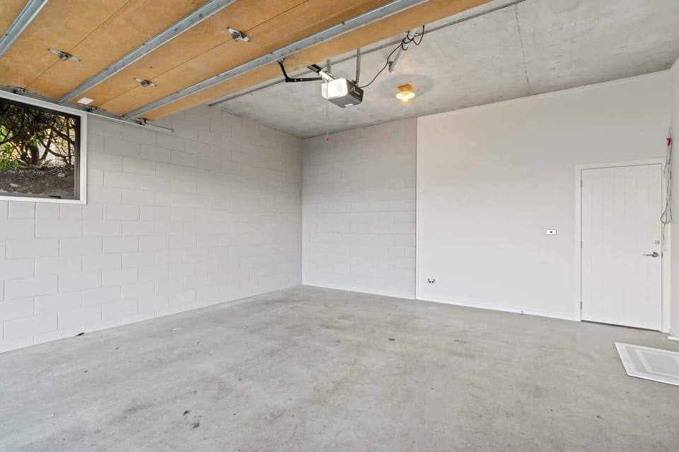 Secure garage for bikes, skis, and family gear.