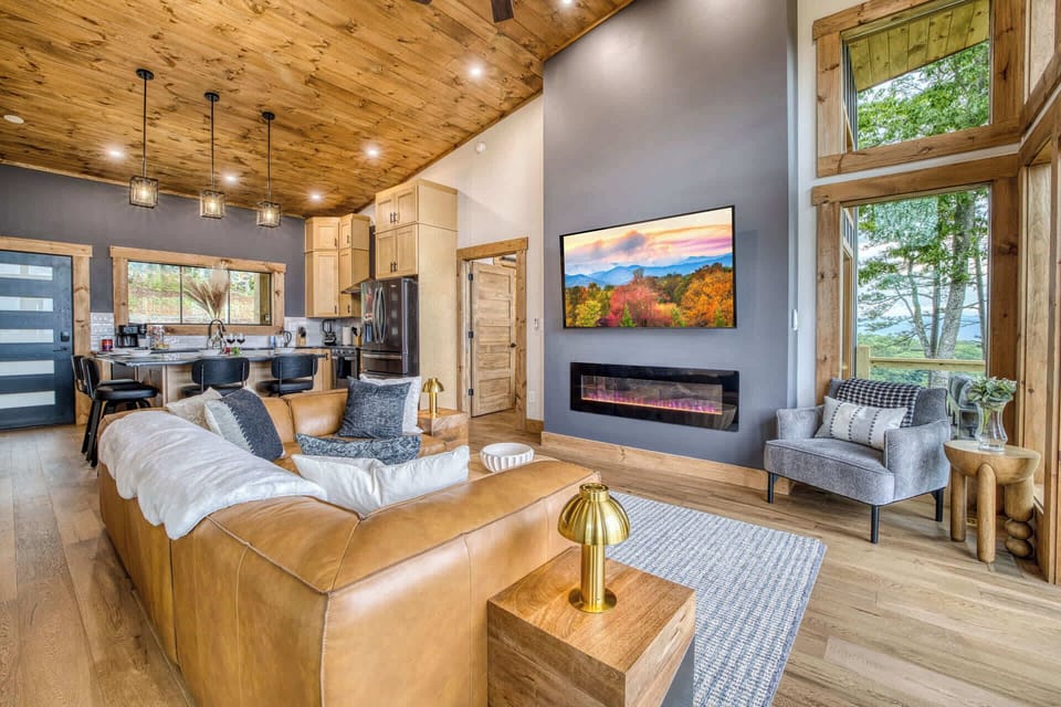 Cozy living room with large 65" smart tv
