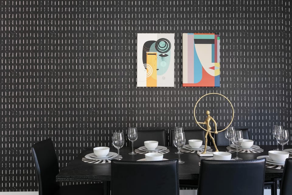 Sophisticated dining space with artistic decor