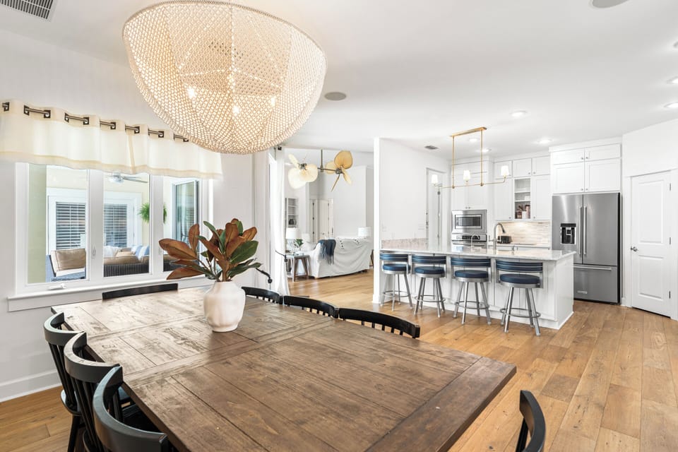 Open Living and Dining right off the Pool