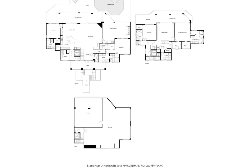Main floor, top floor and ground level floor plan.