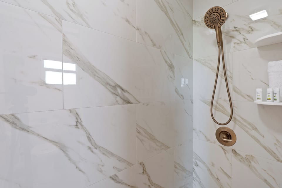 Walk in shower.