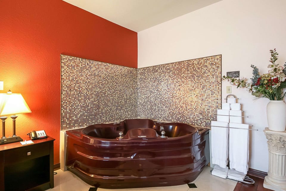 Down comforters, desk, laptop workspace, blackout drapes