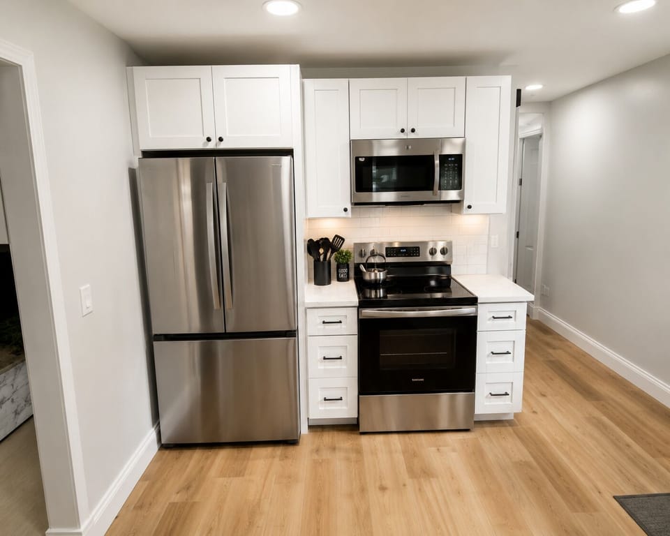 Cook a real dinner for your group in a kitchen that's actually stocked - stainless range, full fridge, room to spread out.