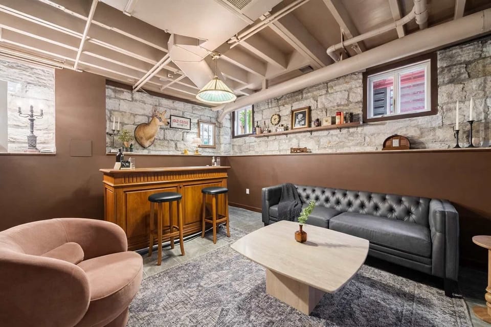 Bar: Mix up your favorite drinks at this unique and stylish bar area, perfect for evening relaxation. (Alcohol shown for display only and is not for guest consumption.)