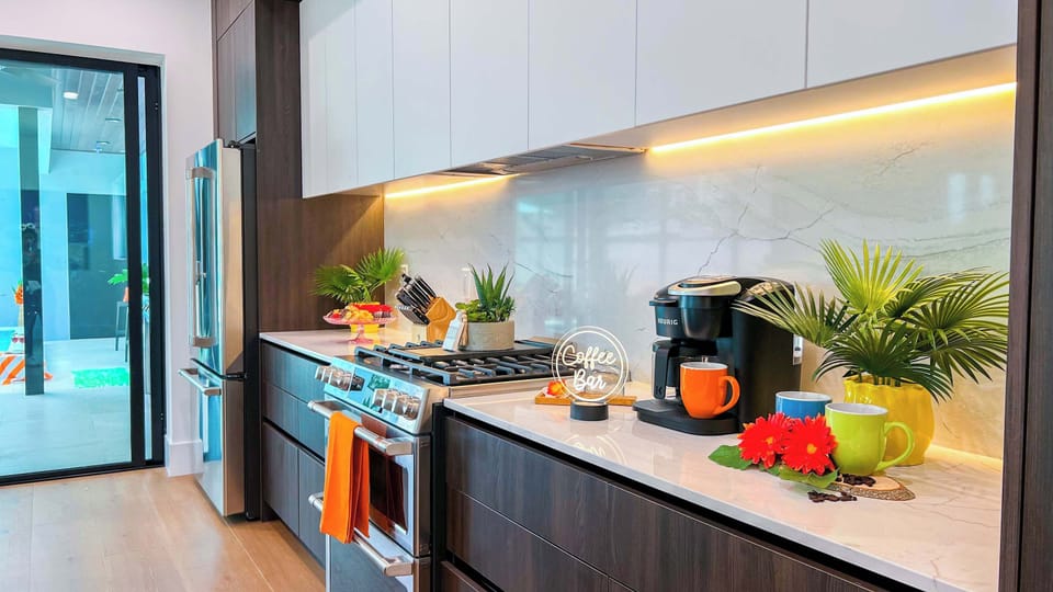 Of course, there's a coffee station to fuel your day