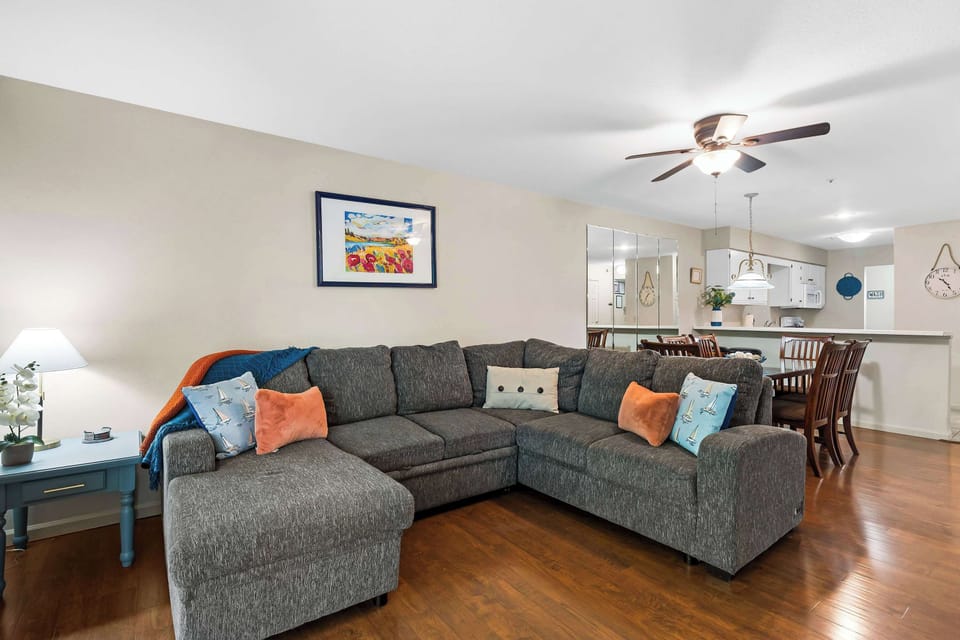 Curl up in the breezy living room & stream your favorites on the smart TV