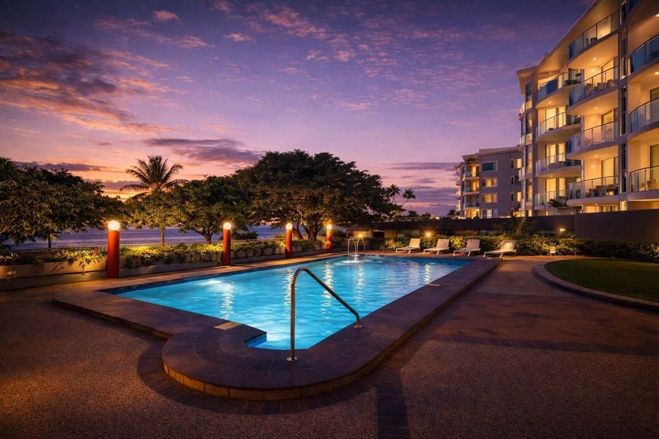 Evening swims in the illuminated resort-style pool