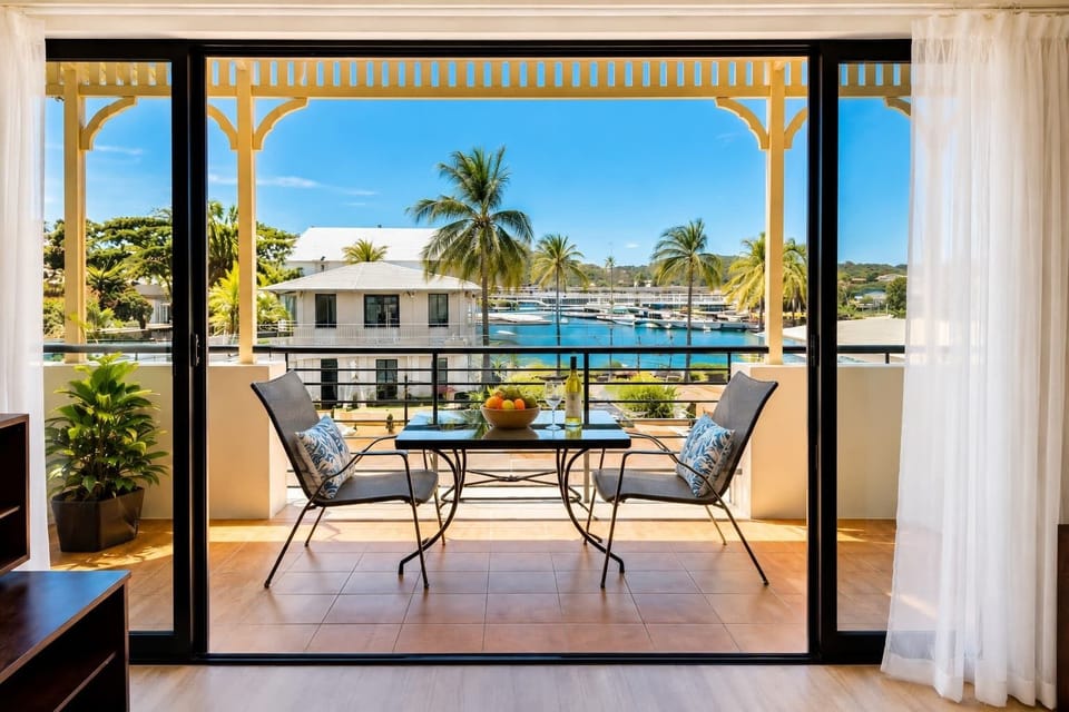 Private Balcony with Marina Views and Outdoor Seating