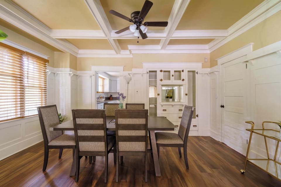 Dining room with built-in storage.