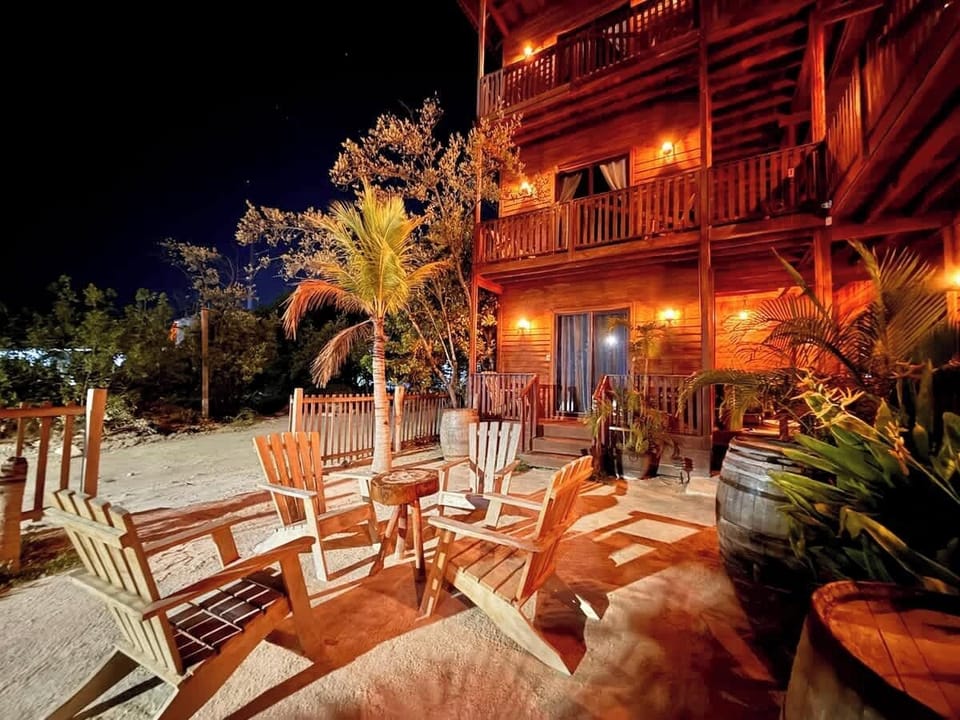 Rooftop terrace and dining at dusk (common area)