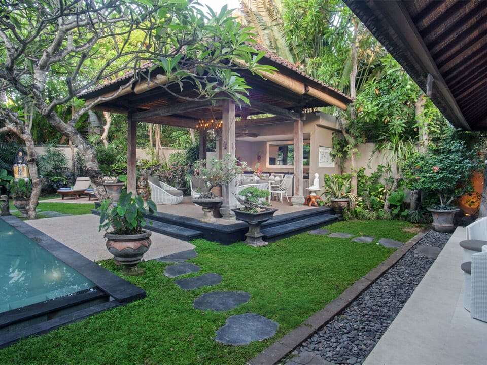 View across garden from guest suites