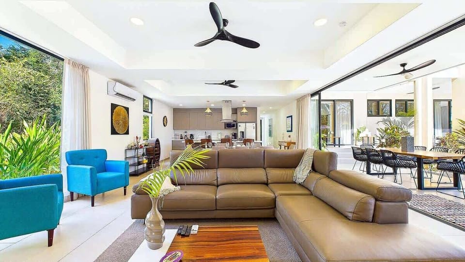 Living room with comfortable sofa.