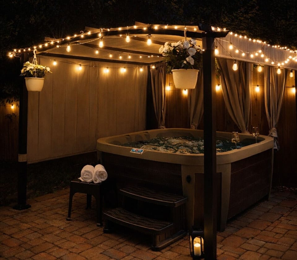 Get cozy in the hot tub right in the backyard! The perfect place to unwind at the end of a long day.