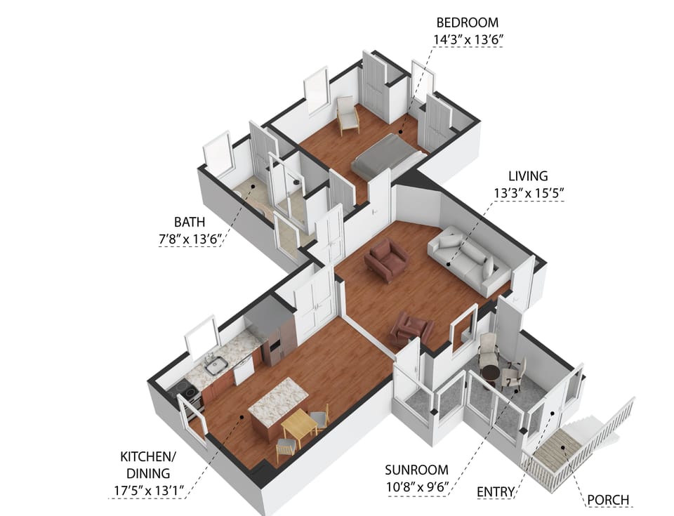 Apartment full architectural 3-D layout design.