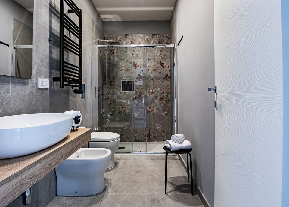 Shower, free toiletries, hair dryer, slippers