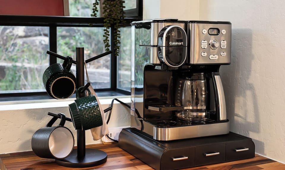 Wake up to comfort - this fully stocked coffee bar is ready for you!