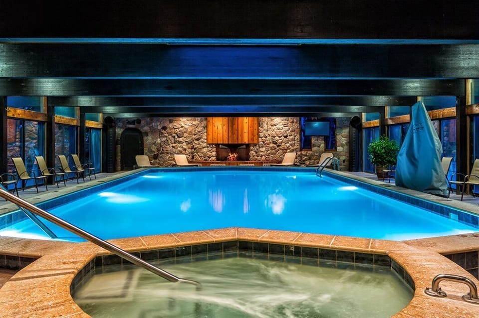 Indoor pool at the Lakeview Hotel guests have access during their stay —5-minute drive from the home (not on-site)- the perfect spot to unwind after a day on the slopes or trails.