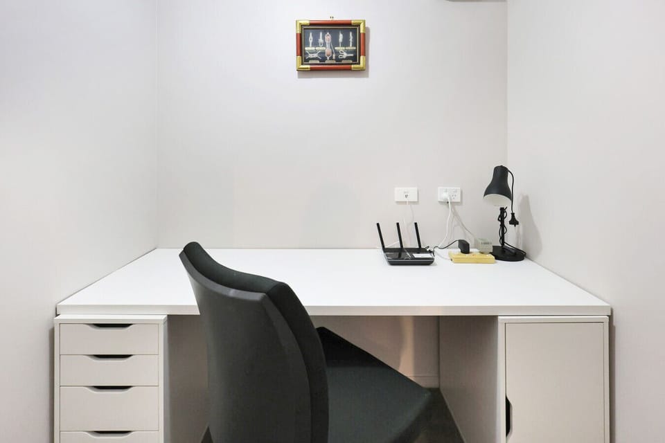 Quiet and functional workspace with desk and chair—perfect for remote work or study 💻✨
