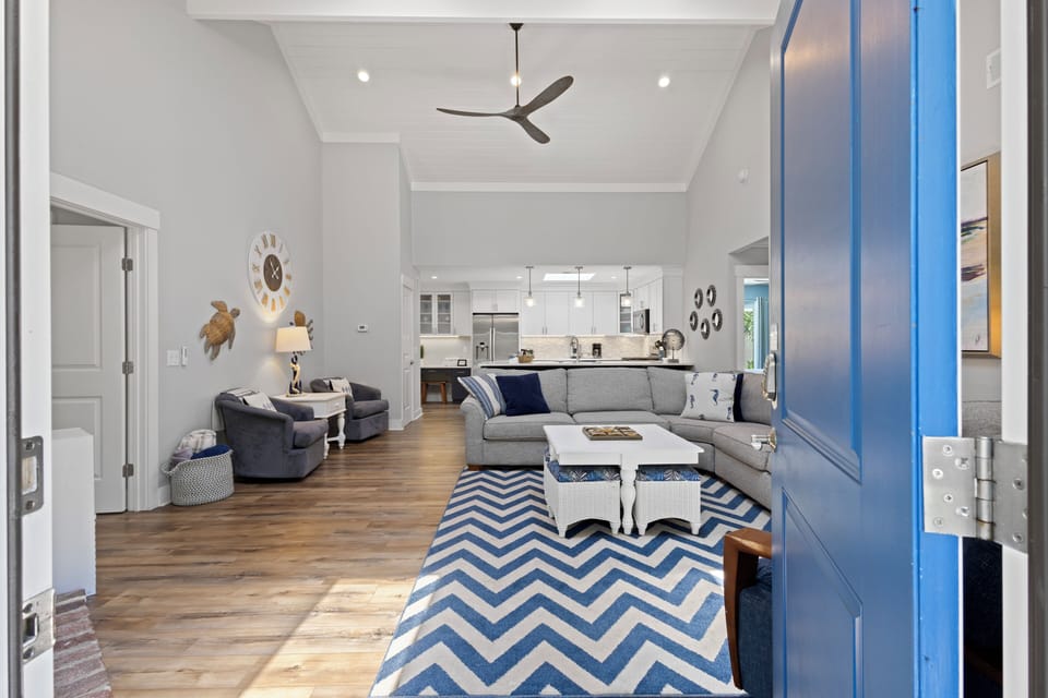 Comfortable, open-concept layout with vaulted ceilings