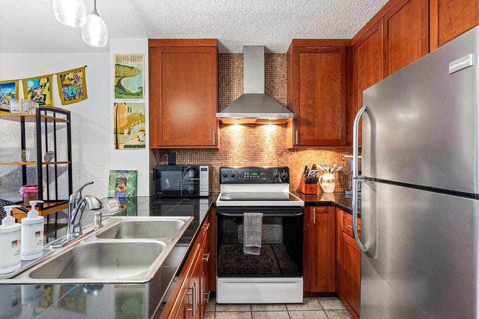 The updated kitchen is fully equipped