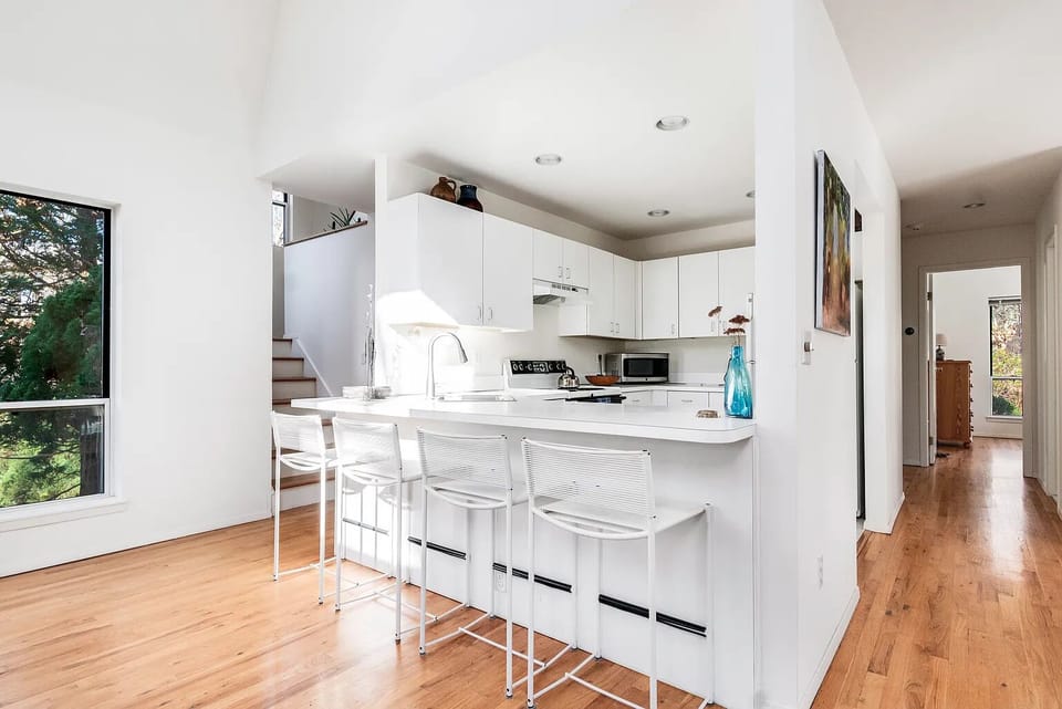 kitchen with barstools