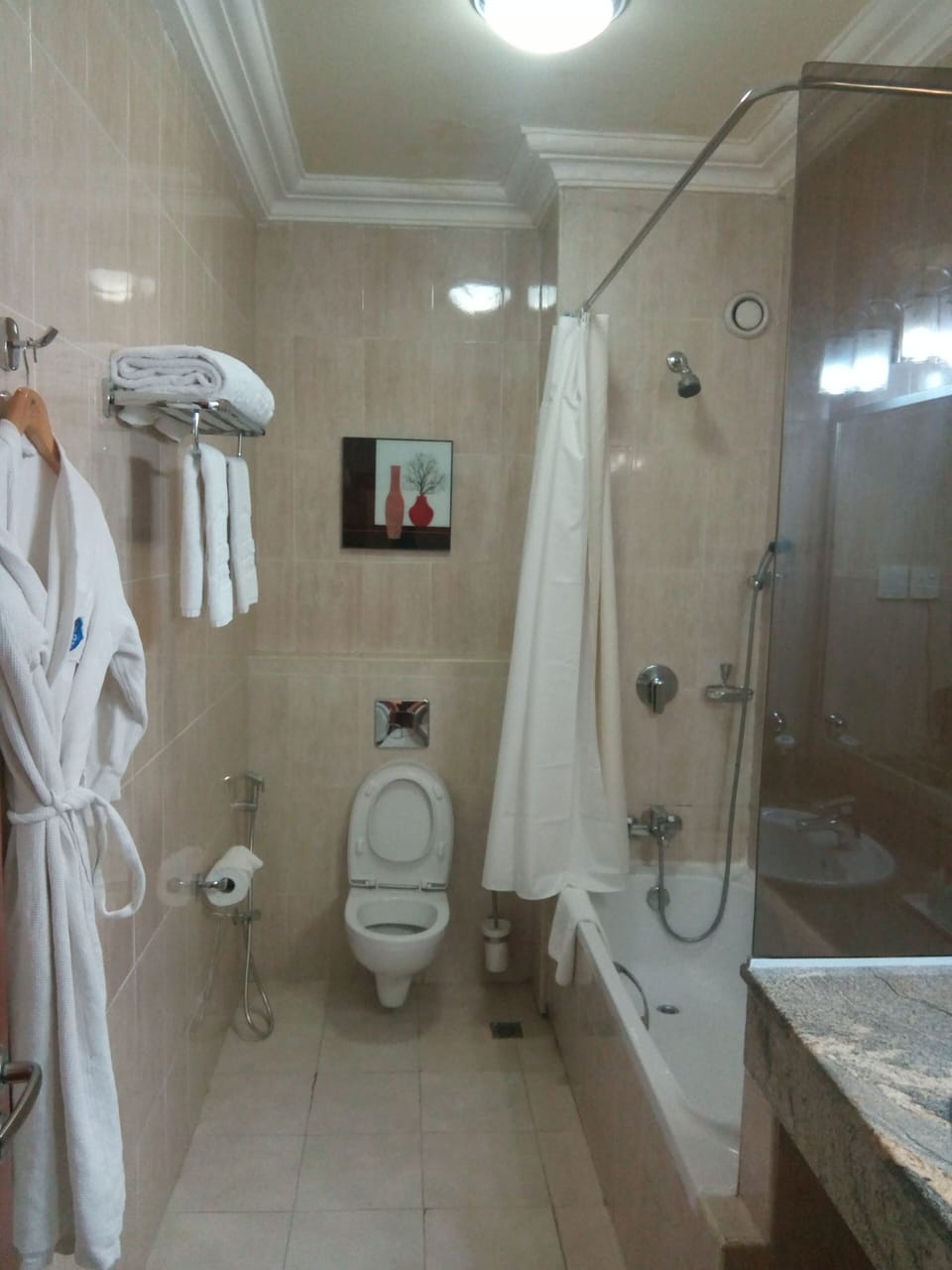 Rainfall showerhead, free toiletries, towels, soap