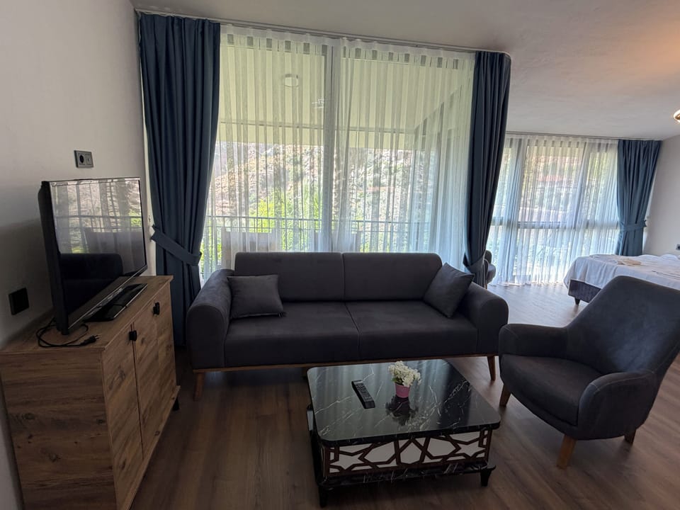 Junior Suite, 1 King Bed with Sofa bed, Non Smoking, Partial Sea View | Living area