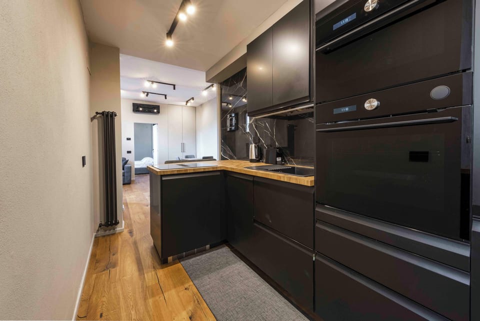 Superior Apartment | Private kitchen | Fridge, stovetop, cookware/dishes/utensils