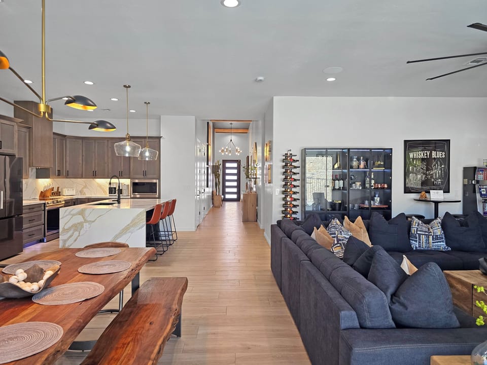 Spacious layout with plenty of room between living and dining spaces.