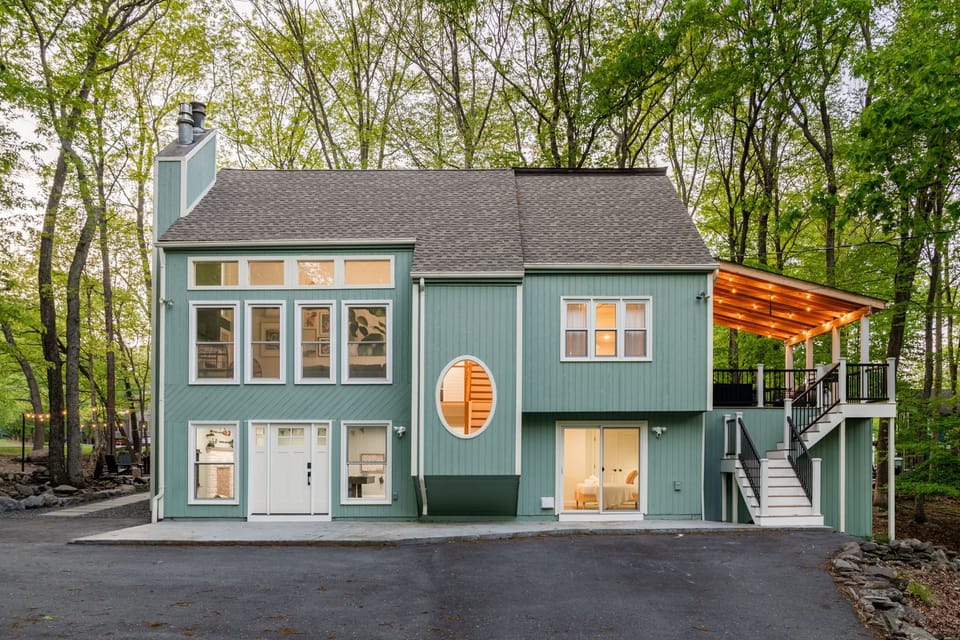 Stylish forest retreat surrounded by nature.